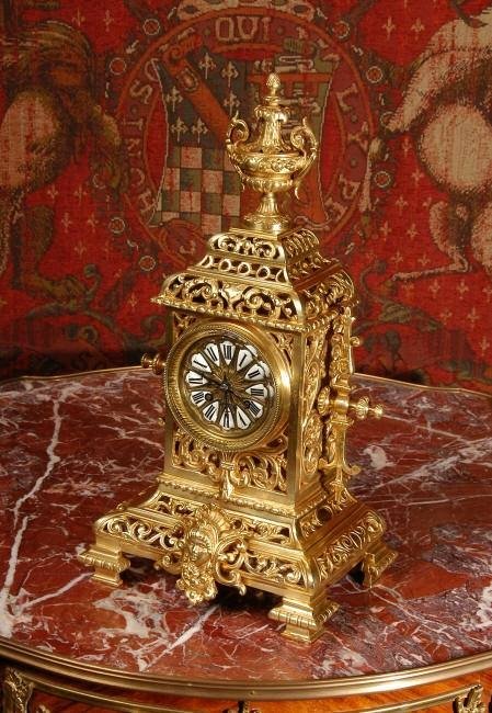 fig 1. Japy Freres Gothic Brass Table Clock, French - Circa 1870